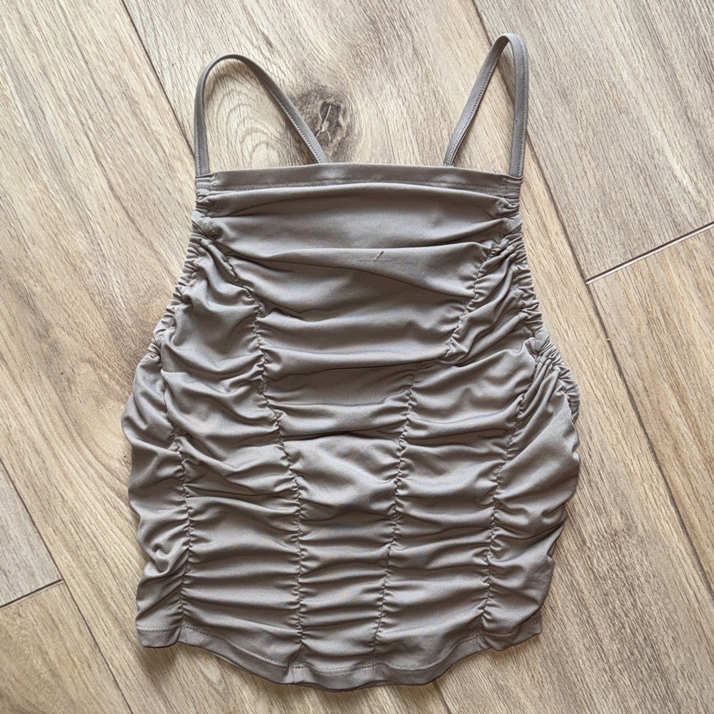 FREE PEOPLE MOVEMENT Shirr Enough Nude Tan Spaghetti Strap Tank Top
